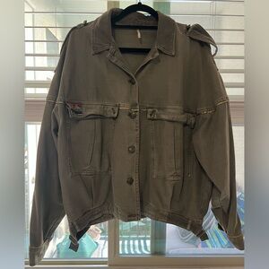 Free People Khaki Green Collared Jacket